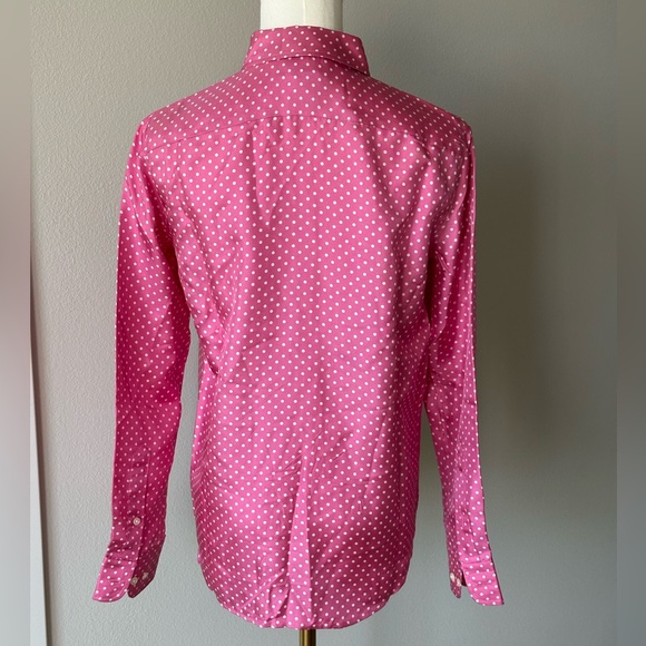 Jones New York Vintage Silk Pink and White Polka Dot Button Down Blouse. - Picture 5 of 11
